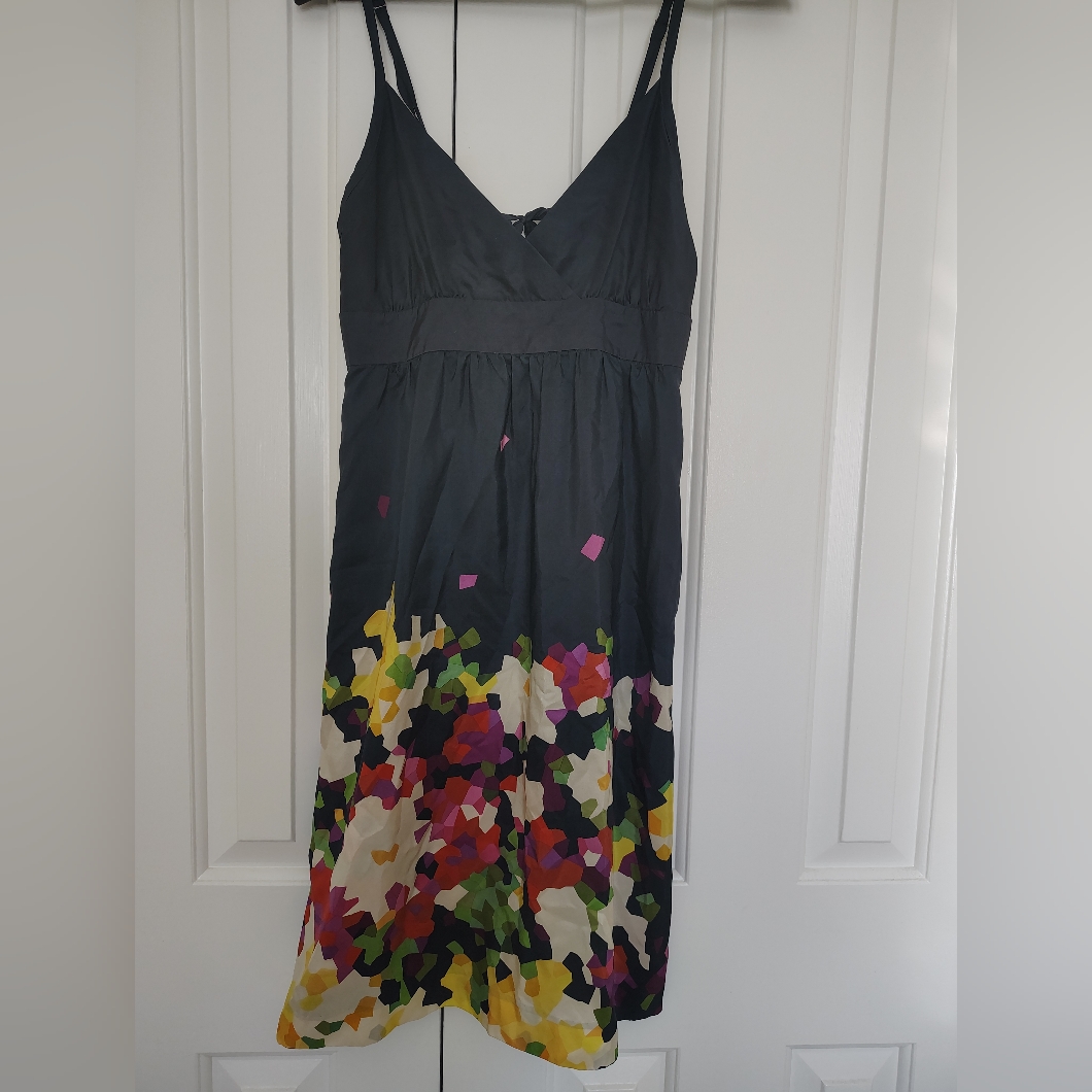 Theory Navy Blue 100% Silk Floral Mosaic Dress